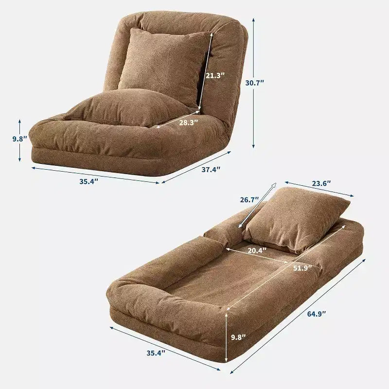 Lit de luxe pour chien Acekool en chenille 5 positions réglable et pliable avec oreillers moelleux, grande chaise longue pour humains et animaux de compagnie