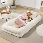 Lit de luxe pour chien Acekool en chenille 5 positions réglable et pliable avec oreillers moelleux, grande chaise longue pour humains et animaux de compagnie