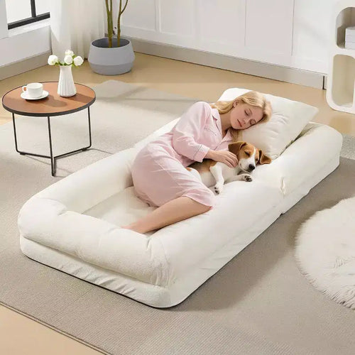 Lit de luxe pour chien Acekool en chenille 5 positions réglable et pliable avec oreillers moelleux, grande chaise longue pour humains et animaux de compagnie