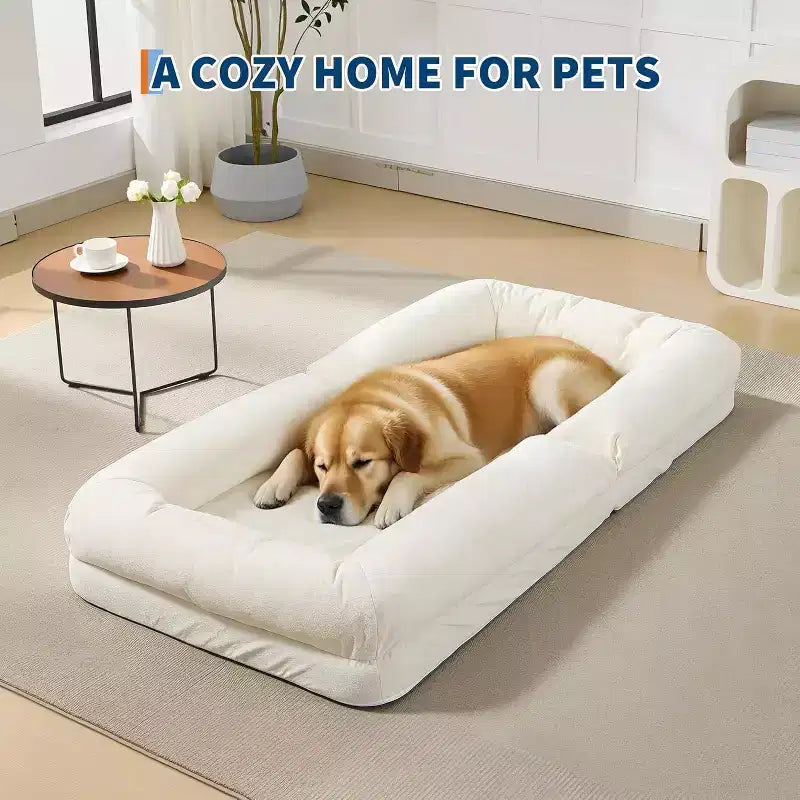 Lit de luxe pour chien Acekool en chenille 5 positions réglable et pliable avec oreillers moelleux, grande chaise longue pour humains et animaux de compagnie