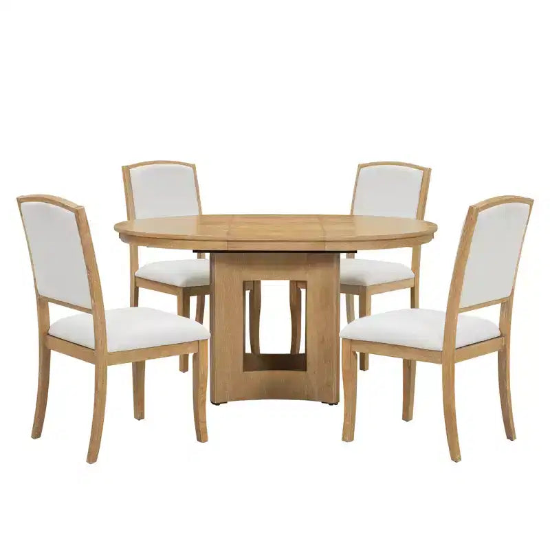 Ensemble de salle à manger rond extensible Whisen Farmhouse avec 4 chaises