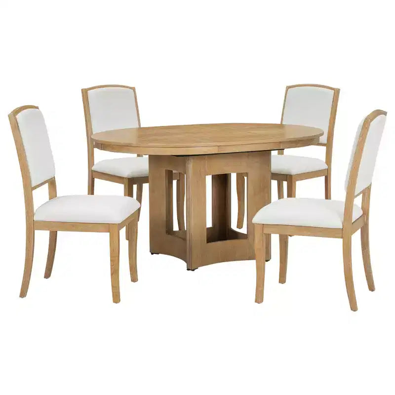 Ensemble de salle à manger rond extensible Whisen Farmhouse avec 4 chaises