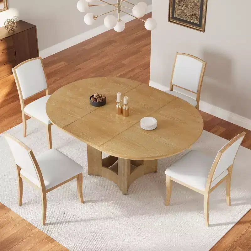 Ensemble de salle à manger rond extensible Whisen Farmhouse avec 4 chaises