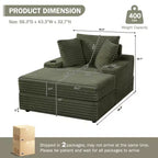 Chaise longue surdimensionnée avec pouf de rangement, canapé-lit nuage en velours côtelé rembourré avec 3 oreillers pour salon, chambre à coucher