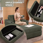 Chaise longue surdimensionnée avec pouf de rangement, canapé-lit nuage en velours côtelé rembourré avec 3 oreillers pour salon, chambre à coucher