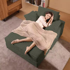 Chaise longue surdimensionnée avec pouf de rangement, canapé-lit nuage en velours côtelé rembourré avec 3 oreillers pour salon, chambre à coucher