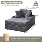 Chaise longue surdimensionnée avec pouf de rangement, canapé-lit nuage en velours côtelé rembourré avec 3 oreillers pour salon, chambre à coucher