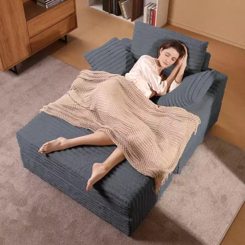 Chaise longue surdimensionnée avec pouf de rangement, canapé-lit nuage en velours côtelé rembourré avec 3 oreillers pour salon, chambre à coucher