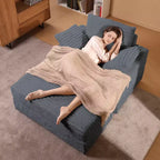 Chaise longue surdimensionnée avec pouf de rangement, canapé-lit nuage en velours côtelé rembourré avec 3 oreillers pour salon, chambre à coucher