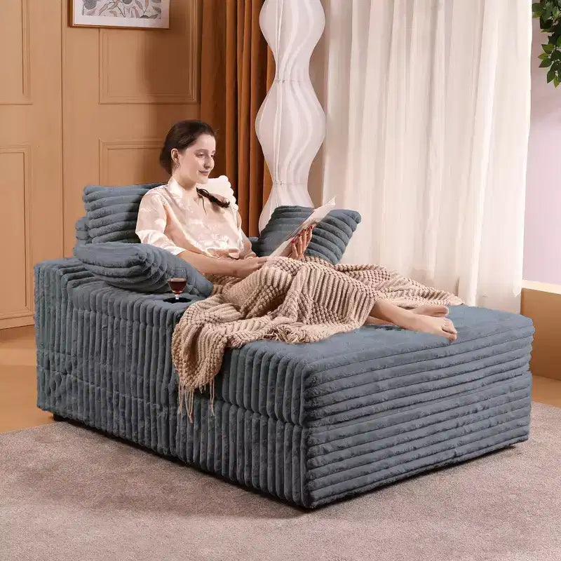 Chaise longue surdimensionnée avec pouf de rangement, canapé-lit nuage en velours côtelé rembourré avec 3 oreillers pour salon, chambre à coucher
