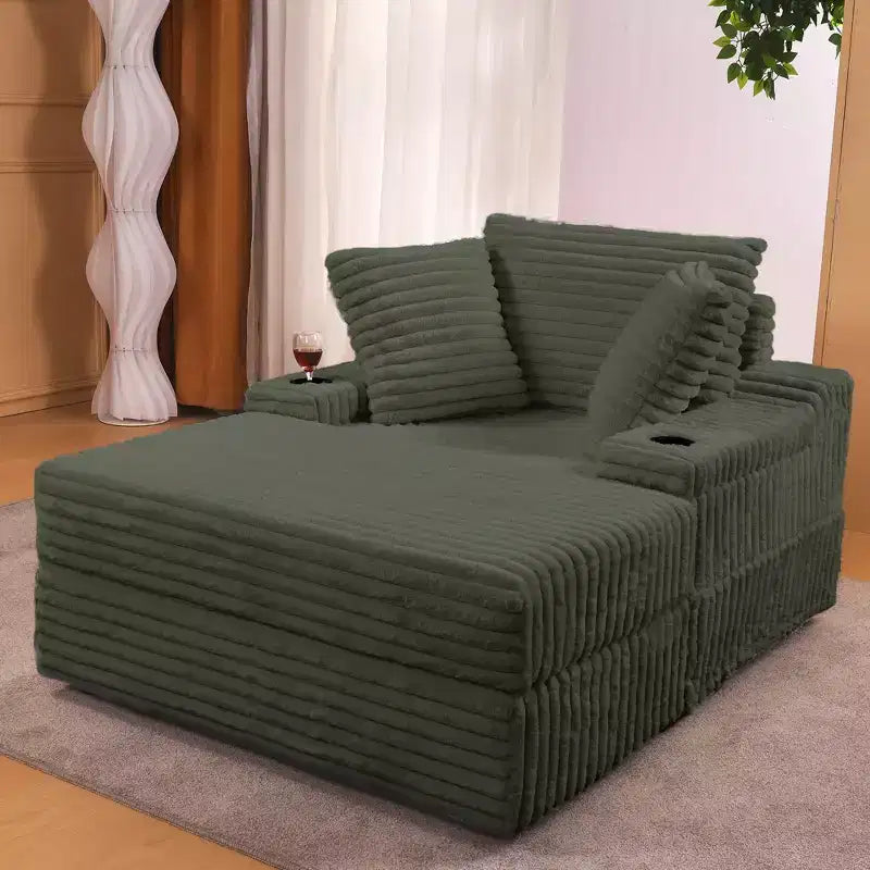 Chaise longue surdimensionnée avec pouf de rangement, canapé-lit nuage en velours côtelé rembourré avec 3 oreillers pour salon, chambre à coucher