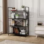 Étagère à 4 niveaux, bibliothèque à cadre métallique, étagère à livres industrielle en bois, étagères de rangement pour la maison, le bureau, le salon, 14P x 29,5L x 45H