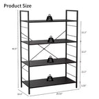 Étagère à 4 niveaux, bibliothèque à cadre métallique, étagère à livres industrielle en bois, étagères de rangement pour la maison, le bureau, le salon, 14P x 29,5L x 45H