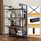 Étagère à 4 niveaux, bibliothèque à cadre métallique, étagère à livres industrielle en bois, étagères de rangement pour la maison, le bureau, le salon, 14P x 29,5L x 45H