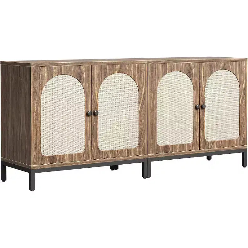 Acekool Lot de 2 bahuts en rotin avec étagères réglables, buffets de rangement style ferme avec portes tissées, marron