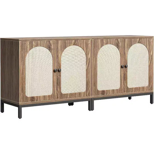 Acekool Lot de 2 bahuts en rotin avec étagères réglables, buffets de rangement style ferme avec portes tissées, marron