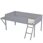 Lit mezzanine double en bois avec bureau et LED, cadre de lit en bois avec plateau en bois pour salle de jeux