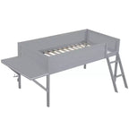 Lit mezzanine double en bois avec bureau et LED, cadre de lit en bois avec plateau en bois pour salle de jeux