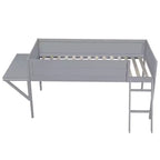 Lit mezzanine double en bois avec bureau et LED, cadre de lit en bois avec plateau en bois pour salle de jeux