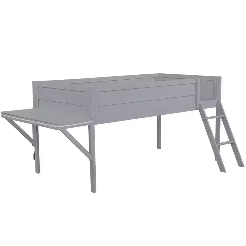 Lit mezzanine double en bois avec bureau et LED, cadre de lit en bois avec plateau en bois pour salle de jeux