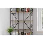 Étagère d'angle industrielle 7 niveaux Okak, bibliothèque autoportante en forme de L, vitrine pour salon, chambre, bureau, marron