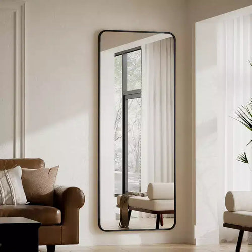 Miroir sur pied de 65 x 24 avec coins arrondis, miroir pleine longueur à poser, à suspendre ou à appuyer pour chambre ou dressing