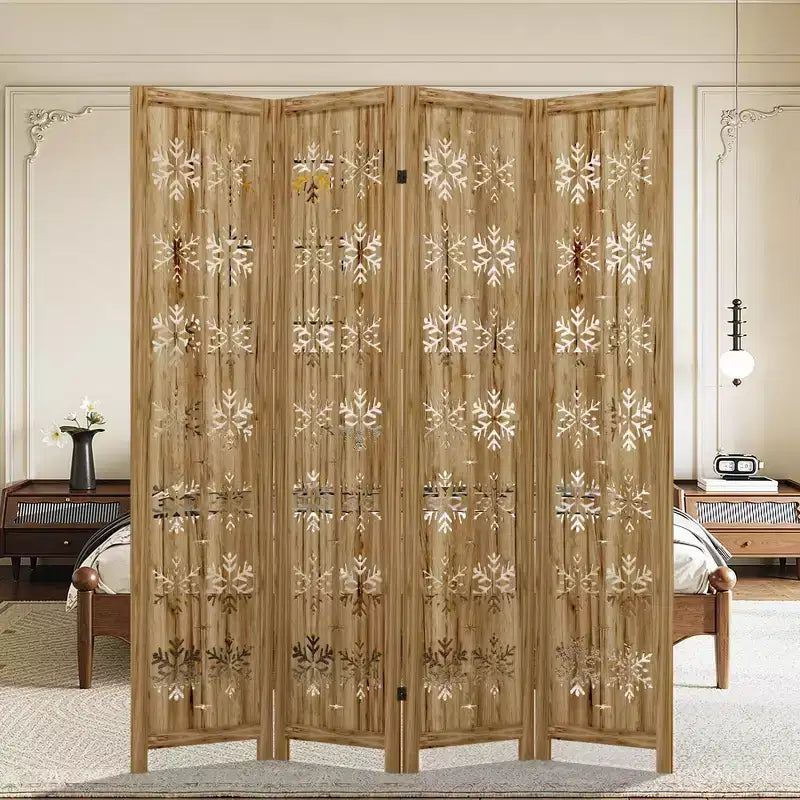 MAYEERTY Paravent en bois 63*67 pouces, Cloison pliable autoportante pour intérieur, 4 panneaux, Marron
