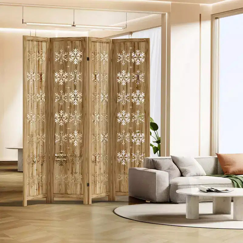 MAYEERTY Paravent en bois 63*67 pouces, Cloison pliable autoportante pour intérieur, 4 panneaux, Marron