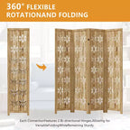 MAYEERTY Paravent en bois 63*67 pouces, Cloison pliable autoportante pour intérieur, 4 panneaux, Marron