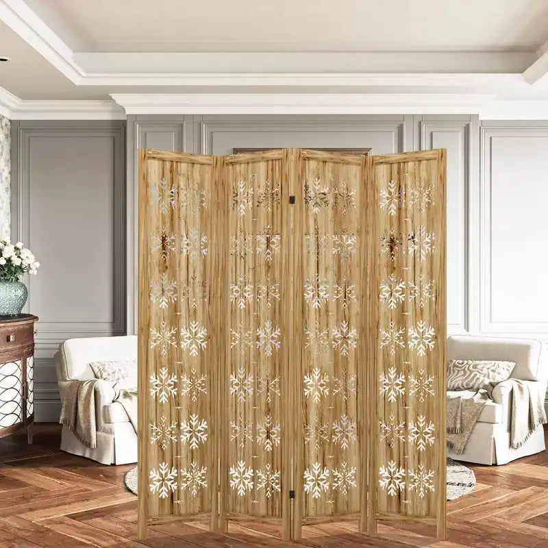 MAYEERTY Paravent en bois 63*67 pouces, Cloison pliable autoportante pour intérieur, 4 panneaux, Marron