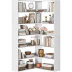 Coolmee Étagère d'angle industrielle à 6 niveaux, bibliothèque en forme de L avec déflecteurs et étagères, grande unité de rangement pour salon, bureau à domicile