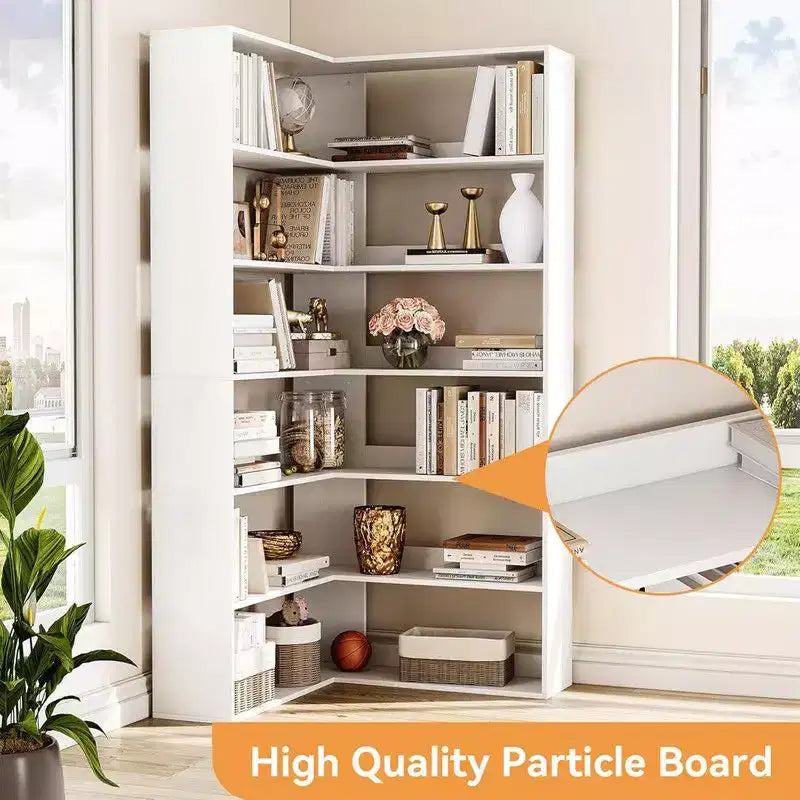 Coolmee Étagère d'angle industrielle à 6 niveaux, bibliothèque en forme de L avec déflecteurs et étagères, grande unité de rangement pour salon, bureau à domicile