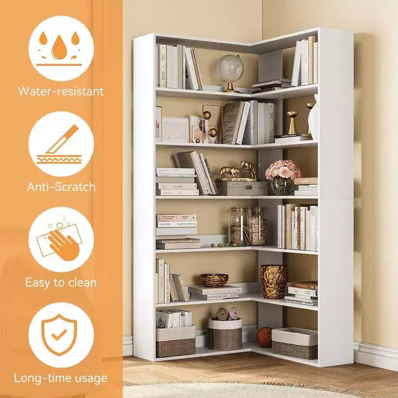 Coolmee Étagère d'angle industrielle à 6 niveaux, bibliothèque en forme de L avec déflecteurs et étagères, grande unité de rangement pour salon, bureau à domicile