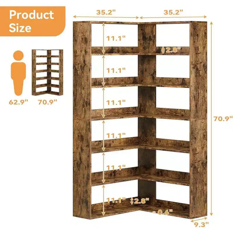 Coolmee Étagère d'angle industrielle à 6 niveaux, bibliothèque en forme de L avec déflecteurs et étagères, grande unité de rangement pour salon, bureau à domicile