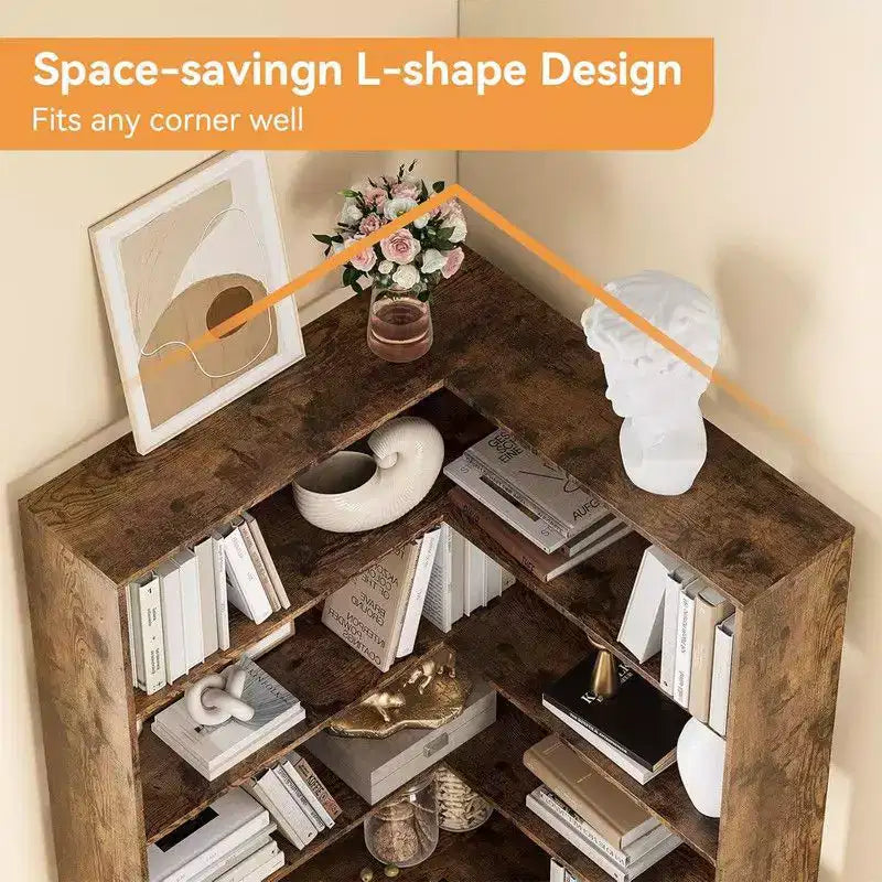 Coolmee Étagère d'angle industrielle à 6 niveaux, bibliothèque en forme de L avec déflecteurs et étagères, grande unité de rangement pour salon, bureau à domicile