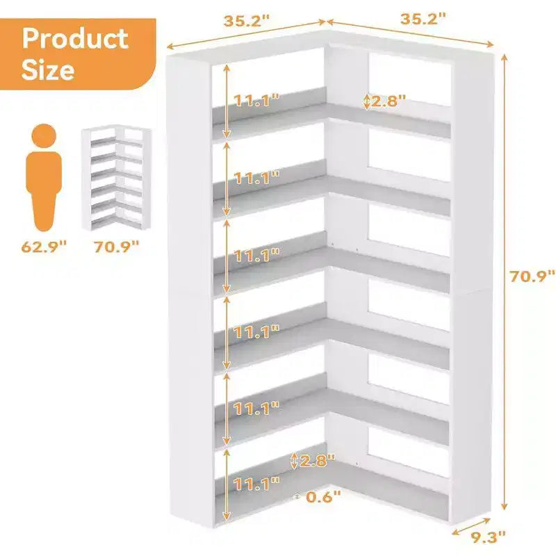 Coolmee Étagère d'angle industrielle à 6 niveaux, bibliothèque en forme de L avec déflecteurs et étagères, grande unité de rangement pour salon, bureau à domicile