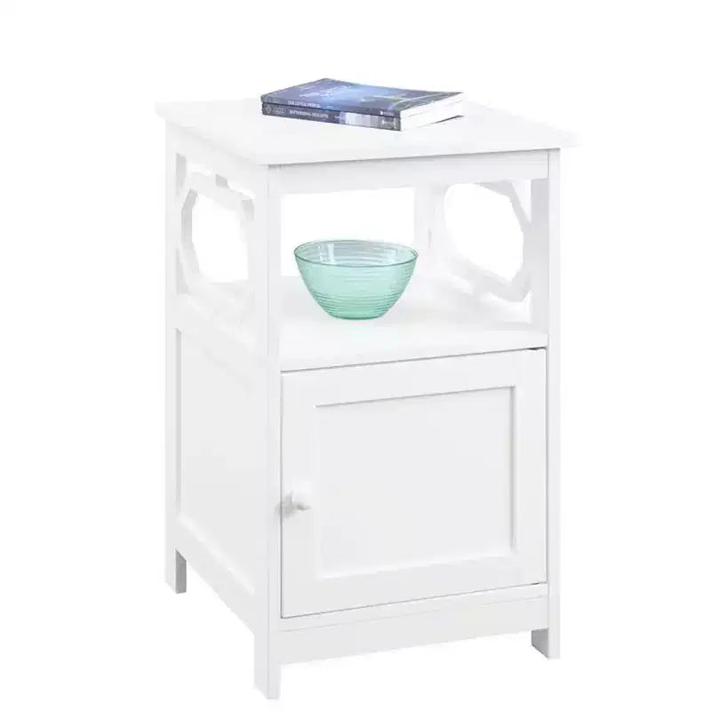 Table d'appoint HomeStock Belmont avec armoire et étagère ouverte, design octogonal élégant, petite table d'appoint compacte en MDF pour le salon ou la chambre à coucher