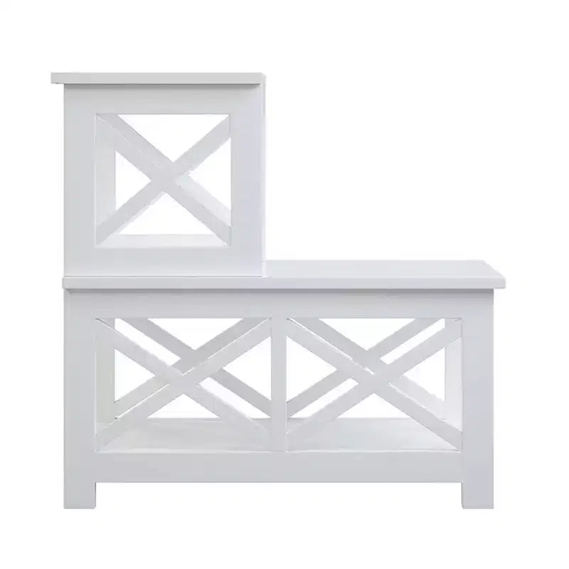 Table d'appoint à 2 niveaux HomeStock Belmont avec design chic en L et côtés en X, étagères de rangement multi-niveaux pour le salon ou le bureau