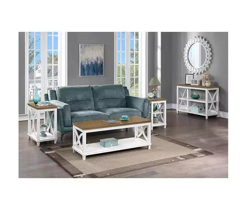 Table d'appoint Belmont HomeStock avec étagères Design en X d'inspiration italienne Rangement à deux niveaux Bois d'hévéa massif avec placage de chêne Table d'appoint