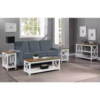 Table d'appoint Belmont HomeStock avec étagères Design en X d'inspiration italienne Rangement à deux niveaux Bois d'hévéa massif avec placage de chêne Table d'appoint