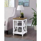 Table d'appoint Belmont HomeStock avec étagères Design en X d'inspiration italienne Rangement à deux niveaux Bois d'hévéa massif avec placage de chêne Table d'appoint