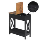 Table d'appoint relevable HomeStock Belmont avec station de charge et étagère, finition bicolore, table de chevet moderne avec rangement et présentoir cachés