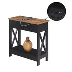 Table d'appoint relevable HomeStock Belmont avec station de charge et étagère, finition bicolore, table de chevet moderne avec rangement et présentoir cachés