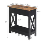 Table d'appoint relevable HomeStock Belmont avec station de charge et étagère, finition bicolore, table de chevet moderne avec rangement et présentoir cachés