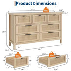 Commode cannelée à 7 tiroirs, commode haute de 114 cm, 7 tiroirs de commode, commode en bois avec rangement pour vêtements, armoire de rangement pour salon ou chambre à coucher