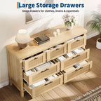Commode cannelée à 7 tiroirs, commode haute de 114 cm, 7 tiroirs de commode, commode en bois avec rangement pour vêtements, armoire de rangement pour salon ou chambre à coucher