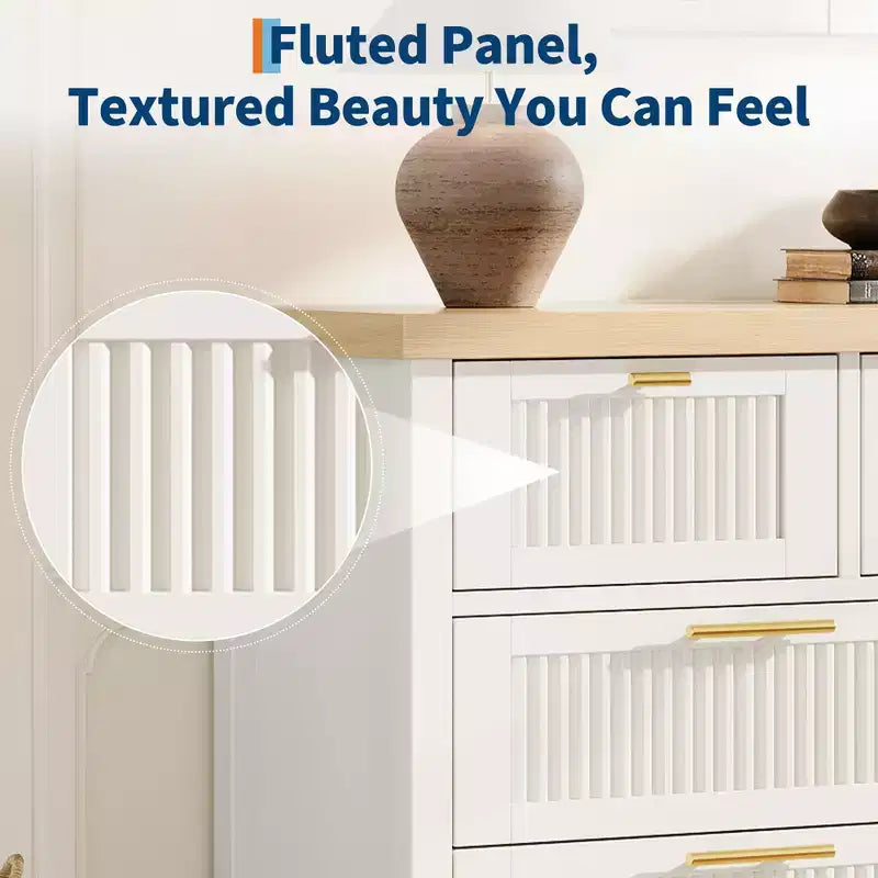 Commode cannelée à 7 tiroirs, commode haute de 114 cm, 7 tiroirs de commode, commode en bois avec rangement pour vêtements, armoire de rangement pour salon ou chambre à coucher