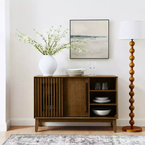 47.3-Inch Sideboard Buffet Cabinet with Storage, Farmhouse Fluted Sideboard with 2 Doors & Solid Wood Feet, Media Console Cabinet