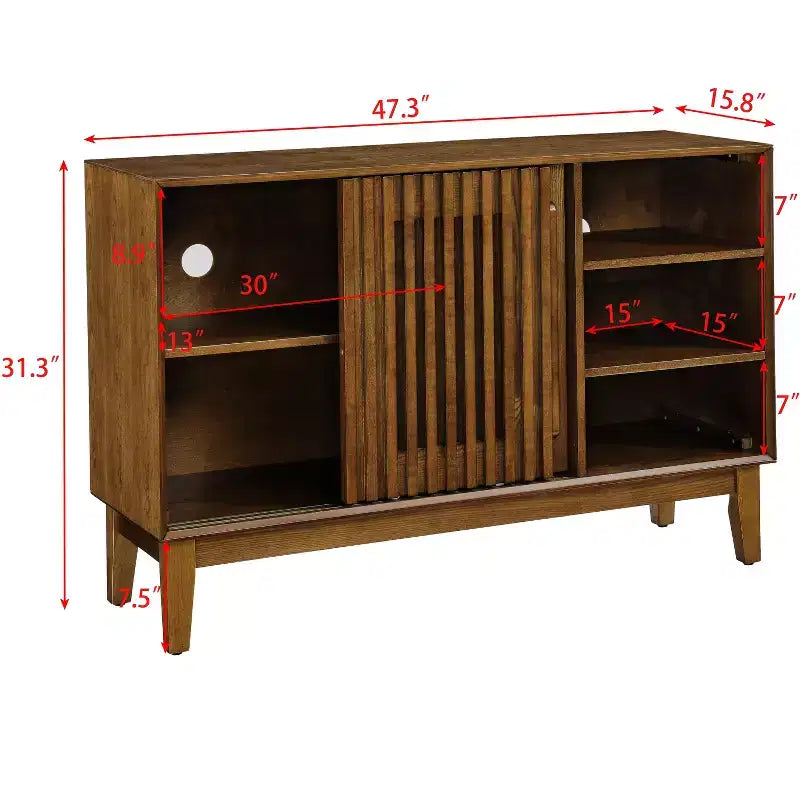 Bahut-buffet de 120 cm avec rangements, bahut-buffet de ferme cannelé avec 2 portes et pieds en bois massif, meuble console média