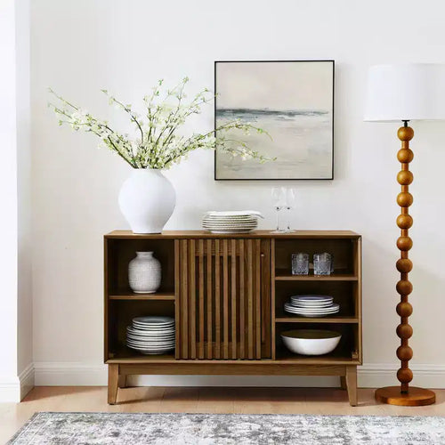 Bahut-buffet de 120 cm avec rangements, bahut-buffet de ferme cannelé avec 2 portes et pieds en bois massif, meuble console média